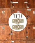 Ten Pack 56x20mm Wood Case Hinges Durable Metal Box Hinges for Wooden Jewelry Boxes shown with screws on wood boxes