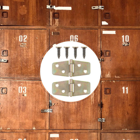 Ten Pack 56x20mm Wood Case Hinges Durable Metal Box Hinges for Wooden Jewelry Boxes shown with screws on wood boxes