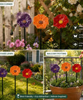 Handmade Ceramic Mini Pollinator Watering Station For Outdoor Gardens with colorful flower feeders in a garden setting.