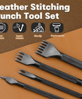 Leather Stitching Punch Kit With Four 4mm Hole Punch Tools Prong Set 1 2 4 6 for craft projects on brown leather surface