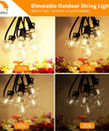 Outdoor String Lights 150 Ft With 75 Shatterproof G40 LED Bulbs 3 Spare Dimmable Warm White 2700K brightness levels