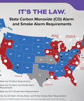 Map showing state regulations for Carbon Monoxide and Smoke Alarm requirements in the U.S., indicating CO laws and alarm needs.