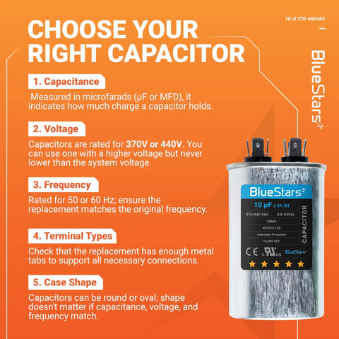 10uF 370 To 440V Oval Run Start Capacitor CBB65 Replacement Part 5 Percent Tolerance For Air Conditioners AC Units Fan Motors Pool Pumps And Condensers Up To 30000 Hours