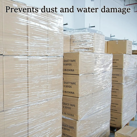 Two Pack Clear Stretch Film 12 X 1000 Feet 80 Gauge Heavy Duty Self Adhering Plastic Wrap With Handles used to cover stacked boxes