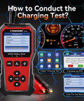 All-In-One 6V 12V 24V Battery Tester For Cars, Trucks, And Bikes With Built-In Reverse Polarity Protection, Test Range 10-2000 CCA Across Flooded, AGM, Gel, EFB, And Lithium, red handheld unit
