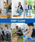 Disposable Shoe Covers Non Slip Blue Plastic Booties For Indoor Use Pack Of 300 (150 Pairs) shown in various activities.
