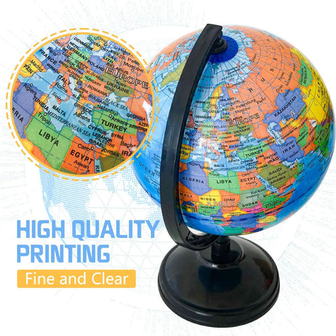 6 Inch Educational World Globe With Stand For Kids, Rotating Political World Map, Kid Friendly Classroom Geography Teaching Aid