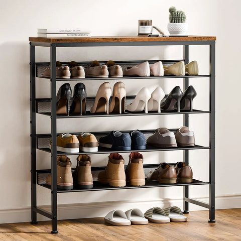 Heavy Duty Five Tier Metal Shoe Rack For Entryway With Adjustable Brown Heel Friendly Fine Mesh Shelves That Keep Your Kicks And Sneakers On Point Daily