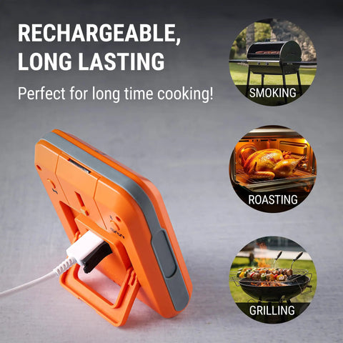 Rechargeable 650 Ft Wireless Bluetooth Meat Thermometer With Dual Probes For Grilling And Smoking with USB charging