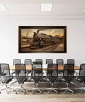 Dope 3D Large Wall Art of Retro Steam Locomotive Station Scene Vintage Industrial Railway Painting on Matte Fabric in office