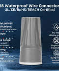 Heavy Duty Waterproof Wire Connectors 50 Pack IP68 For Landscape Lighting And Irrigation, 22-10 AWG in gray, single tool view