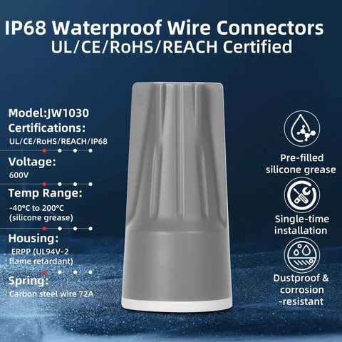 Heavy Duty Waterproof Wire Connectors 50 Pack IP68 For Landscape Lighting And Irrigation, 22-10 AWG in gray, single tool view