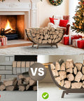 Heavy Duty Firewood Rack 25 Inch For Indoor And Outdoor Use Metal Firewood Holder with logs by fireplace and Christmas decor