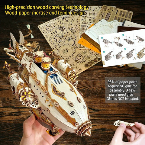 Victorian Steampunk Airship 3D Puzzle Model DIY Kit For Adults With 648 Pieces Buildable Dirigible Craft components and guide