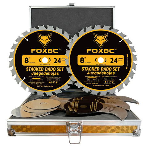 Pro Grade 8 Inch Carbide Stacking Dado Blade Set For SawStop Jet DeWalt Bosch Saws 14 Piece Kit with case