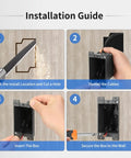 Installation guide for Old Work 1-Gang Black Electrical Box For Outlets And Dimmers, PVC Plastic 14 Cu In, showing step-by-step process.