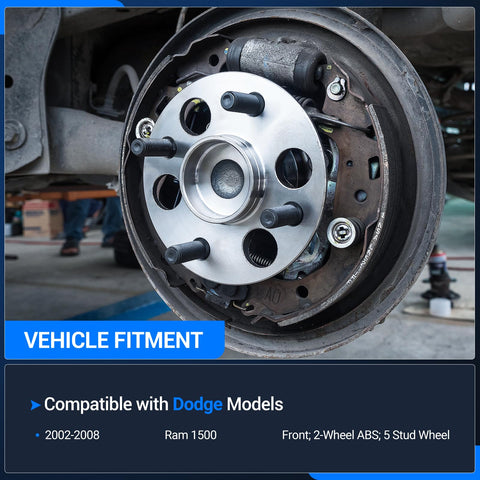 Front Wheel Bearing And Hub Assembly Two Pack For Dodge Ram 1500 2002 2008 installed front view