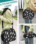 Retro Lightning Bolt Pattern Insulated Lunch Bag For Work School Travel On The Go Carrier With Thermal Insulation And Easy Clean Interior Durable Polyester Keeps Meals Fresh All Day, black lightning bolt print, shoulder carry view