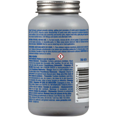 Back view of High Temp Anti Seize Lubricant For Exhaust And Automotive Fasteners Half Pint Heavy Duty Formula Prevents Seizing Galling And Corrosion Up To 1600 Fahrenheit with text details.