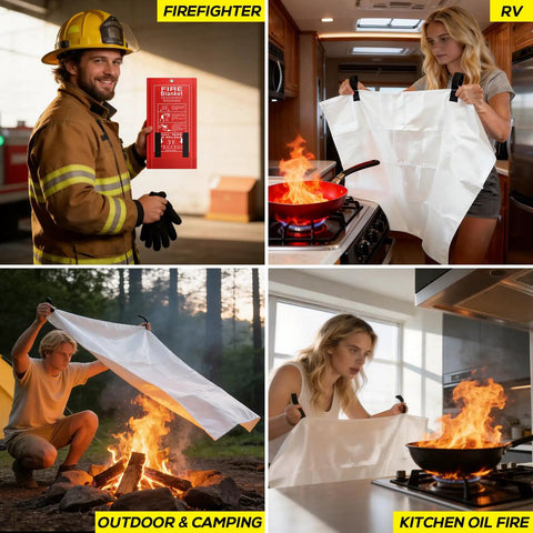 4 Pack Fire Blanket 40x40 Inches Fiberglass Emergency Fire Safety For Home Kitchen Grill Car Garage Office School Welding And Outdoor Use Smothers Fires Quickly And Helps You Escape Safely in action.