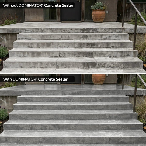 Heavy Duty Penetrating Concrete Sealer For Driveway One Gallon Water Based Paver Protectant Outdoor Waterproof Natural Finish Silane Formula For Garage Floors Patios Pool Decks Built Like A Tank Long Lasting Shield comparison of sealed vs unsealed concrete steps