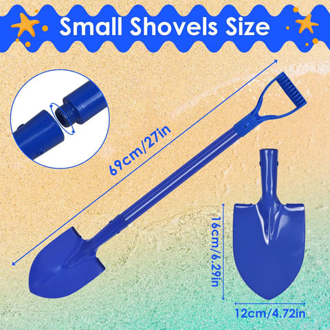 2 Pack Kid Friendly Beach Shovels for Digging and Camping, 27 Inch Heavy Duty Mini Shovels With D Grip Handle, Durable Steel Head