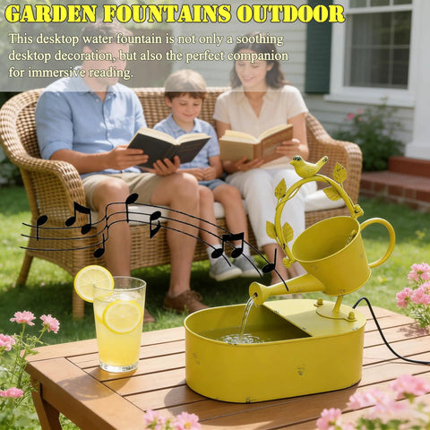 Solar Powered Outdoor Water Fountain With Battery Backup For Garden Bird Bath Yard Decor, metal water feature, family reading