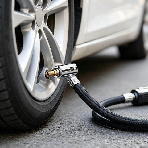 20 Inch Tire Inflator Hose With Lock Air Chuck Convert Nuts Presta Adaptor For Air Comp Schrader Converts To Lock Connection Easy Access Tight Wheel Wells Flexible Nylon Wrap Design Better Grip No Leaks Fixing Tires Fast Saving Bucks At Stations Always on car wheel