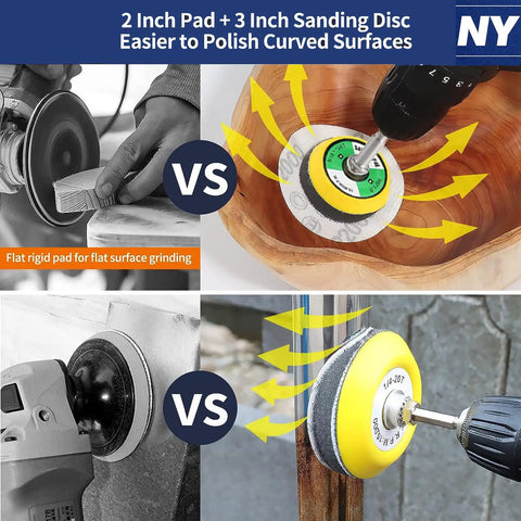 All In One Pro Grade Sanding Discs Kit with 2 inch and 3 inch backer pads, sanding curved surfaces vs flat surfaces.