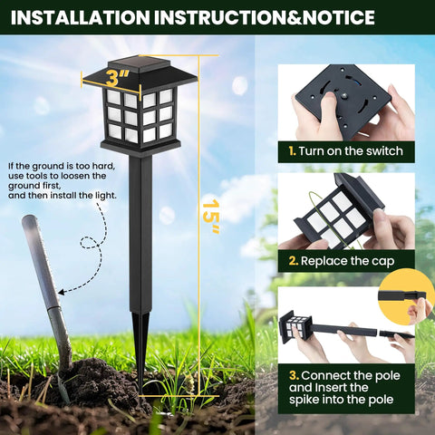 8 Pack LED Solar Outdoor Lights Waterproof For Garden Pathway Driveway And Yard Auto On At Night installation guide