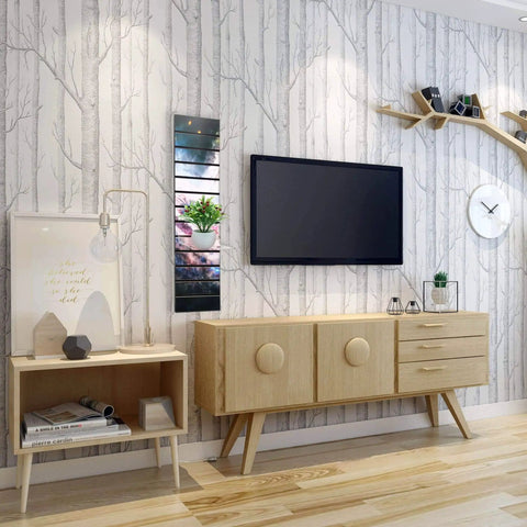 Vertical Slatwall Art Panel 12 Inches Wide By 40 Inches Tall With Deep Space Stars Graphic Pre Laminated MDF Slatwall mounted on living room wall