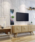 Vertical Slatwall Art Panel 12 In W By 40 In H With Dope Deep Space Stars Graphic mounted in a modern living room setting