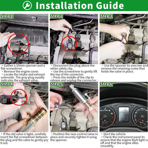 Installation guide for Intake And Exhaust Camshaft Position Actuator Solenoid Valve VVT Oil Control Kit for Chevy Saturn Pontiac Buick Saab GMC.
