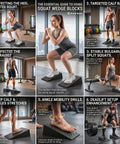 2 Pack Premium Heel Elevated Squat Wedges With Non Slip Grip For Hella Deep Squats Ankle Mobility And Calf Stretching, shown in exercise guide.