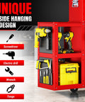 8 Drawer Rolling Tool Chest Built Like A Tank Heavy Duty Metal Tool Cabinet On Wheels With Locking Sliding Drawers Detachable Top Box And Side Hooks For Garage Workshop Repair Room Warehouse Red with side-hanging tools