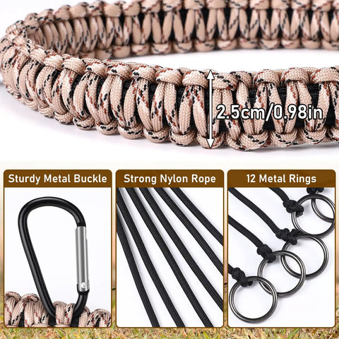 Close-up of Waterfowl Tote With 12 Drops Slip Ring And Paracord showing sturdy metal buckle and strong nylon rope.