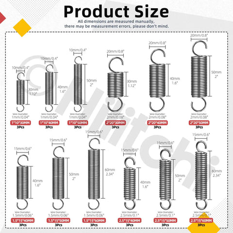 36 Piece Extension Spring Set In 12 Sizes Carbon Steel Small Springs For Furniture Mechanisms Extension And Compression Springs