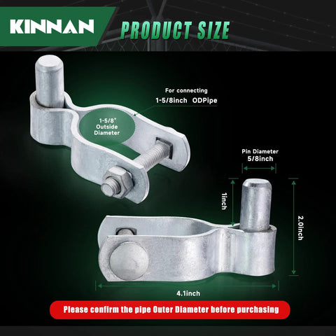 Heavy Duty Galvanized Steel Gate Hinge For One And Five Eighths Inch Chain Link Fence Gate Includes Bolts And Nuts Durable Fence Hardware For Secure Long Lasting Performance Easy To Install Ideal For Outdoor Gates 2 Pack showing size dimensions