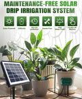 Solar Drip Irrigation Kit 50Ft With Timer Automatic Garden Watering System for balcony plants, solar panel charging.