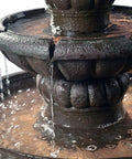 Close-up of Deluxe Pineapple Pedestal Two Tier Floor Waterfall Fountain With Pump For Outdoor Patio Garden Backyard Decking Iron Gray