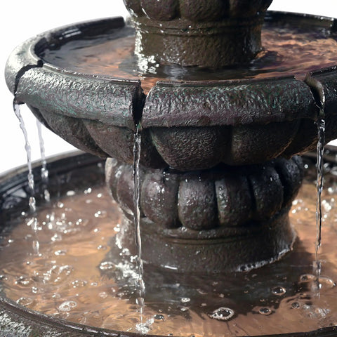 Close-up of Deluxe Pineapple Pedestal Two Tier Floor Waterfall Fountain With Pump For Outdoor Patio Garden Backyard Decking Iron Gray