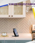 Kitchen countertop with Soft Pop Up Floor Box Kit with 4A USB Charging, 20A Tamper Resistant Weatherproof Receptacle installed.