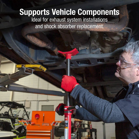 Side view of Sunex 6809A underhoist support stand with red screw handle under a vehicle.