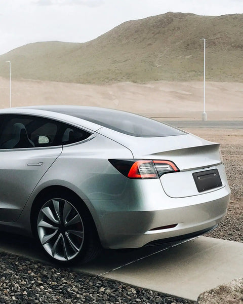 Tesla Model 3 And Model Y Rear License Plate Holder Bracket Frame With Screws Caps And Backseat Air Vent Cover Replacement Kit on car.
