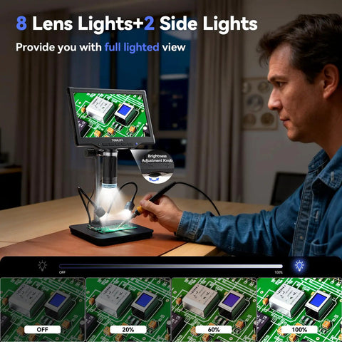 Large 10.1 Inch Digital Microscope With 178 Degree View, 1080P 1200X Magnification For Ultra Detail on a desk