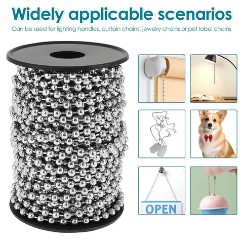 Heavy Duty Stainless Steel Ball Chain 49.2 Ft With 4.5Mm Beads And Spool Rustproof Metal Chain For Curtain Pulls Pet ID Tags Jewelry Making Diy Crafts Roller Blinds And Light Fixtures Indoor And Outdoor Use