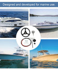 12ft Boat Steering Cable System Rotary Kit With 13.5 Inch Steering Wheel And Three Fourth Inch Tapered Shaft For Marine Boats Replacement Pro Grade Mechanical Steering For Yachts And Fishing Boats shown with various boat types in marine setting