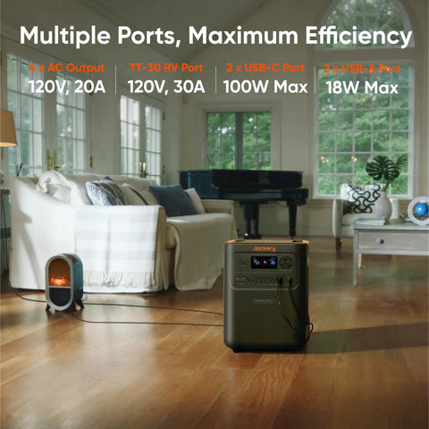 HomePower 3600 Plus Portable Power Station With 3600W AC Output And 3584Wh LFP Battery in a living room setting