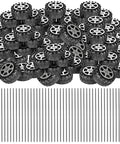 64 Piece Toy Wheels And Axles Set For DIY Model Car Building Projects Durable Plastic Car Tires With 64 Tires and 32 Axles