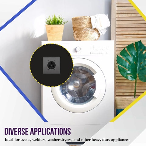 Front view of 30 Amp Dryer Receptacle NEMA 10 30R with washer, for indoor outdoor use, no ground, nylon steel construction, 67300 BK